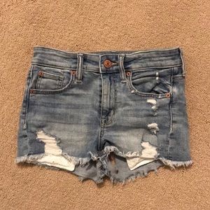 Light Blue Denim Shorts “Super Stretch” Hi-Rise Shortie American Eagle